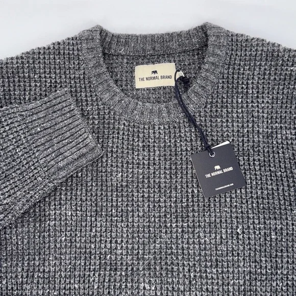 The Normal Brand Mens Seawool Nep Crew Sweater Grey Waffle Knit XL - Picture 1 of 6